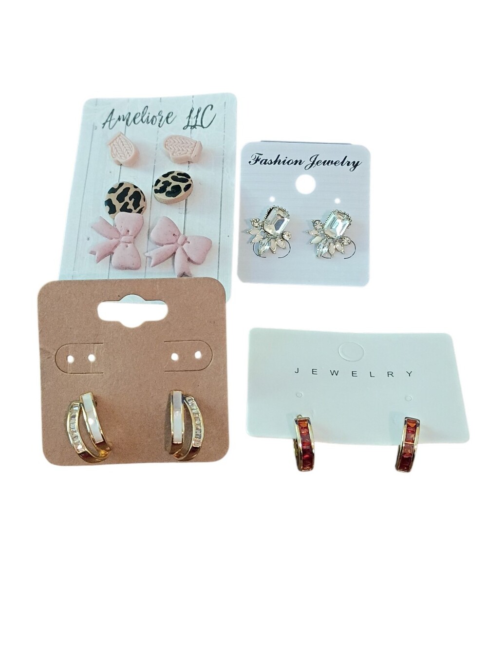 Pink Bow and Leopard Stud Earring Set - Women Accessories 4 pack earrings lot